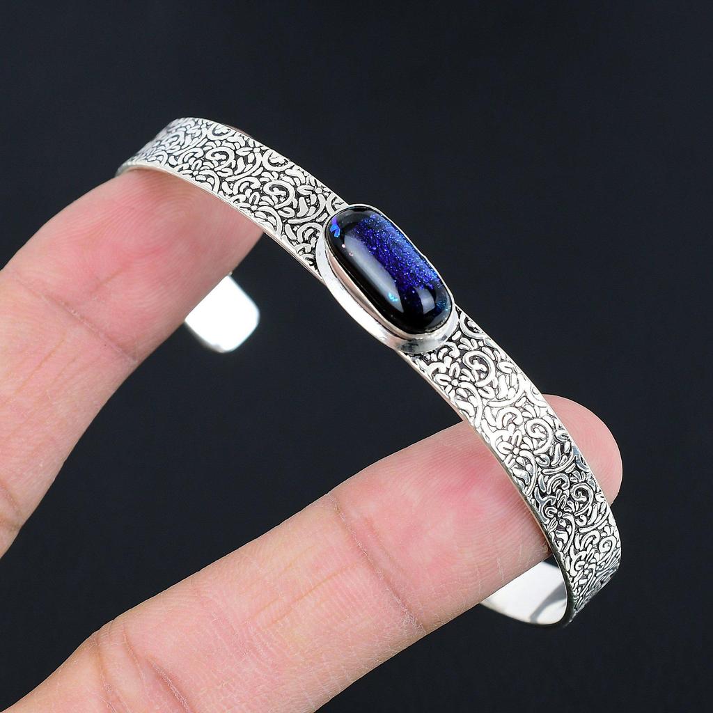 Womens Day Deal Oval Natural American Dichoric Glass 925 Silver Bangle Jewelry
