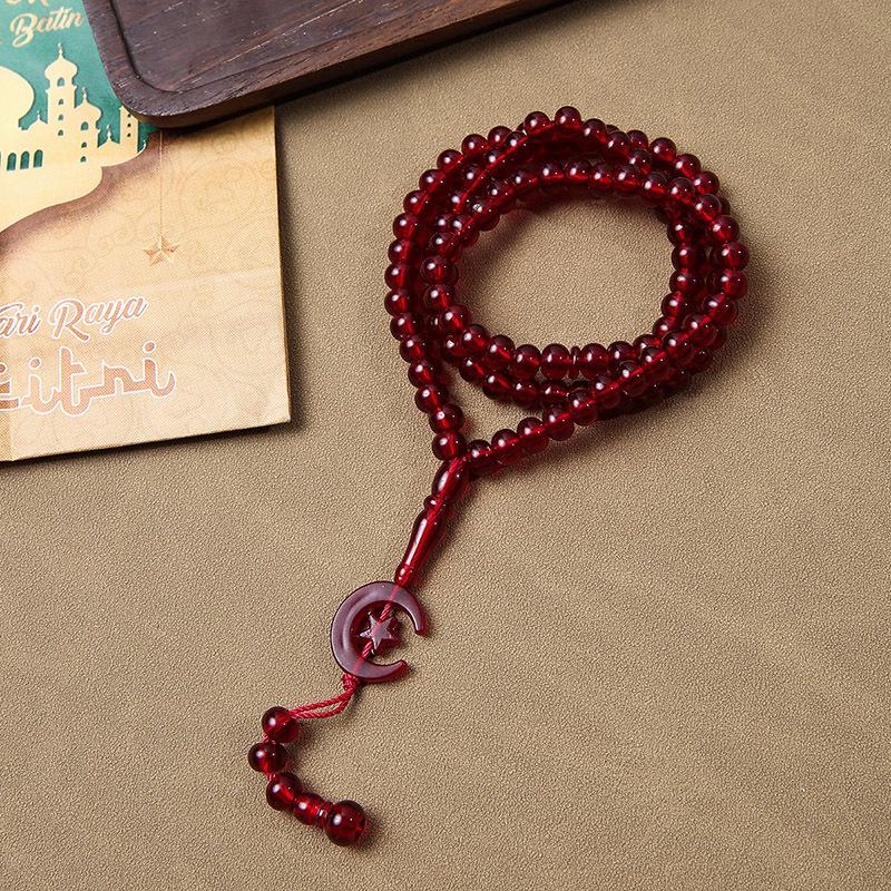 Mond Stern Rosenkranz Glatt Muslimische Tasbih Gebetsperlen Acrylperlen Halskette Exquisit 8mm Gebetsperlen Für Eid Al-Fitr Ramadan