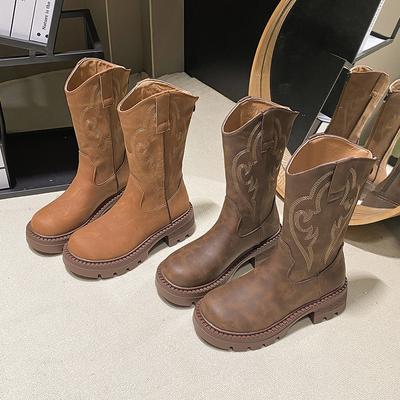 Embroidered Boots, Children's Martin Boots, Brown Long Boots, Western Cowboy Boots, Women's Boots