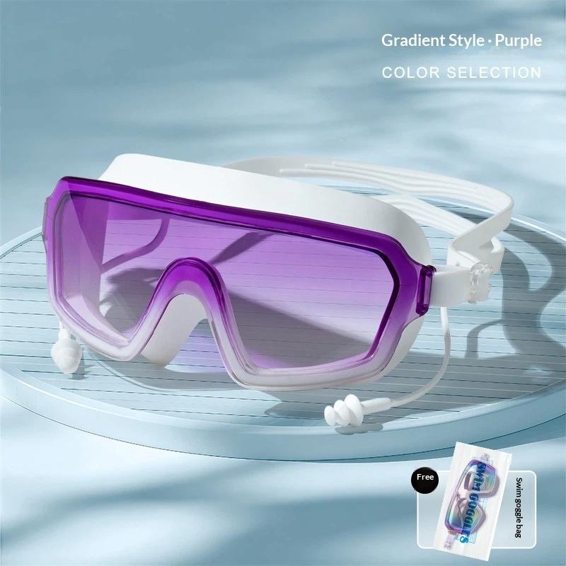 Large Frame Anti Fog Swim Goggles With Ear Plugs Panoramic Wide View Waterproof Swimming Glasses For Adults Pool Beach Water Spo