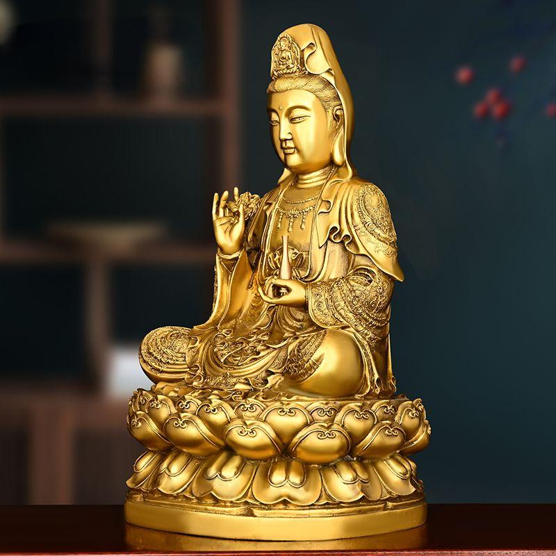 Brass South China Sea Willow Branch Avalokitesvara Bodhisattva Figure Decoration Living Room Ornaments