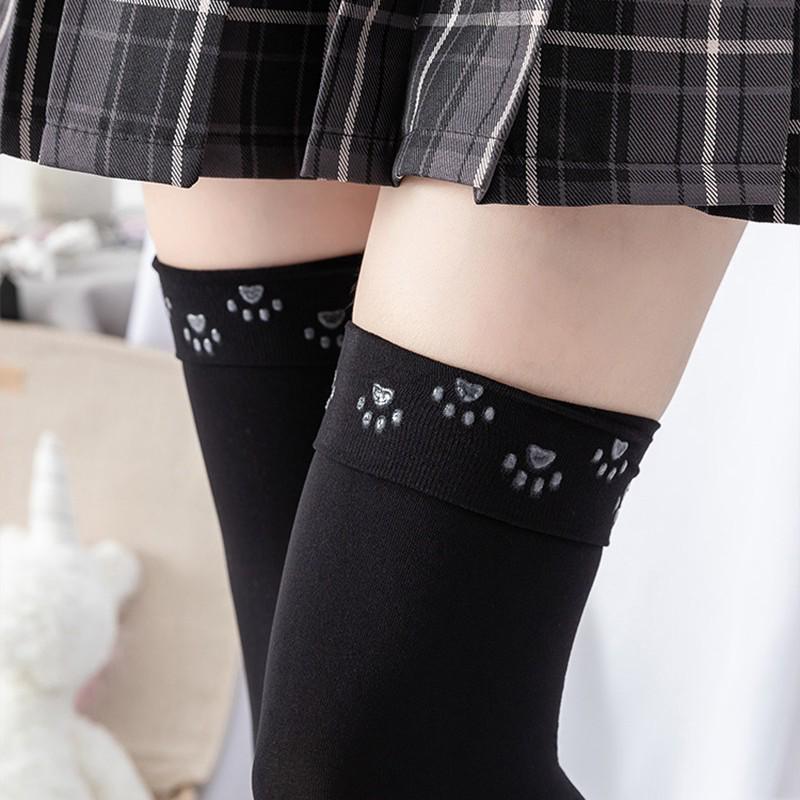 Spring & Autumn Thin Black Non-Slip Velvet Over-the-Knee Thigh High Japanese Silk Socks