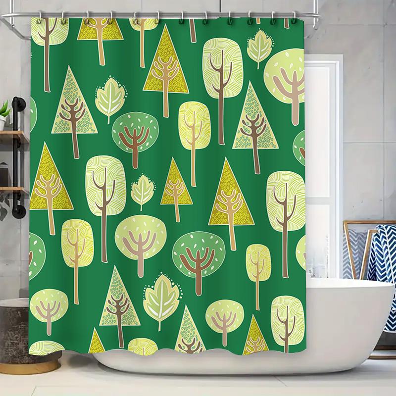 

Green Plaid Shower Curtain With Forest Print Decorative Bath Accessories For Bathroom Easy Installation Water Resistance Perfect W60H190(CM)-1 Pcs