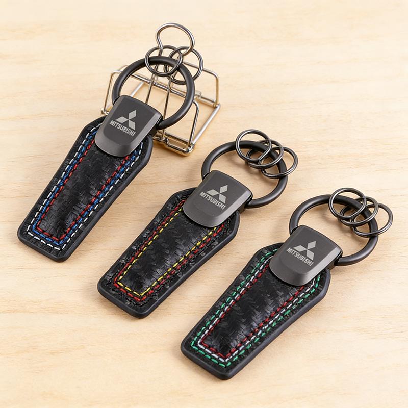 Carbon Fiber Car Keychain Pendant for Mitsubishi ASX EVO Lancer Montero Mirage L300 Outlander L200 Auto Key Rings Chain Holder