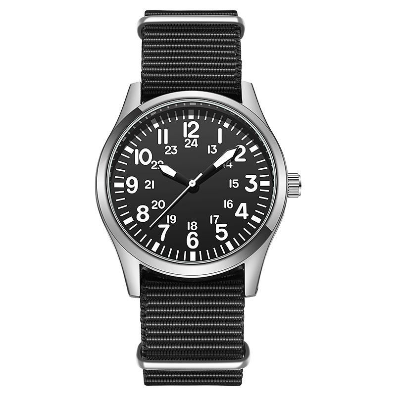 Casual Woven Nylon Strap Men'S Watch Outdoor Sports Full Luminous Double Calendar Military Watch Watch