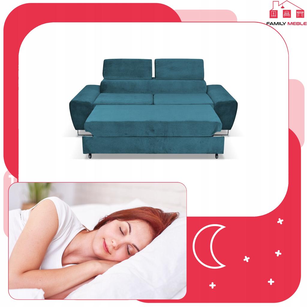 Sofa kanapa Bosso salon Family meble niebieski welur reg zagłówek