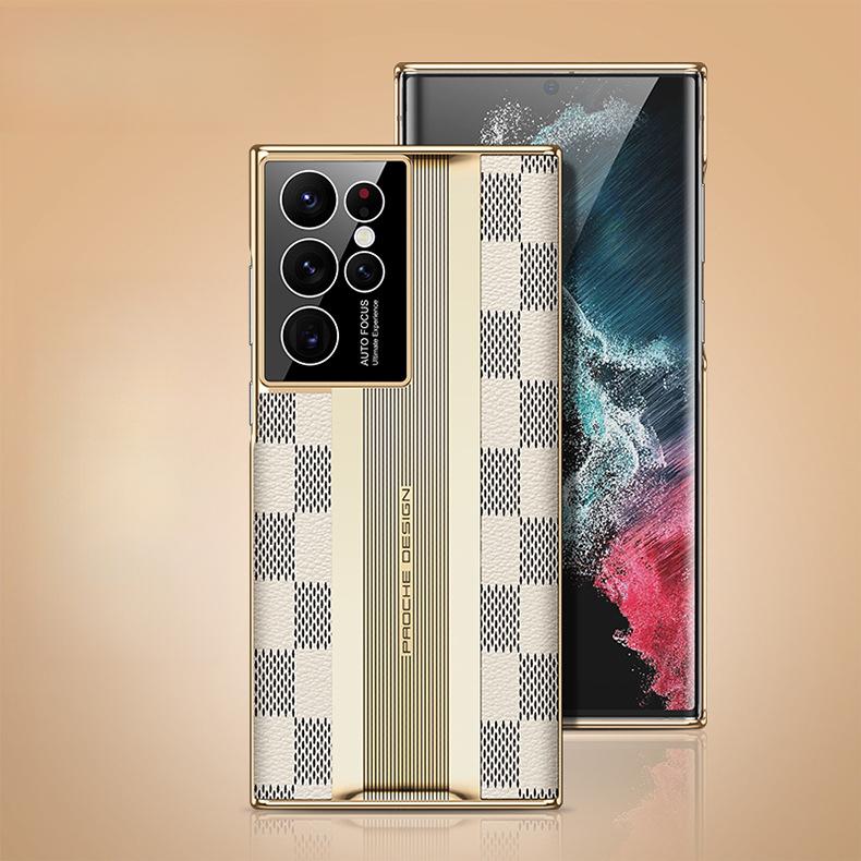 

Samsung S23ultra Mobile Phone Case Checkerboard Luxury Suitable for S23plus Plating 22+ Anti-fall Full-inclusive Electroplating Cover Samsung Galaxy S22