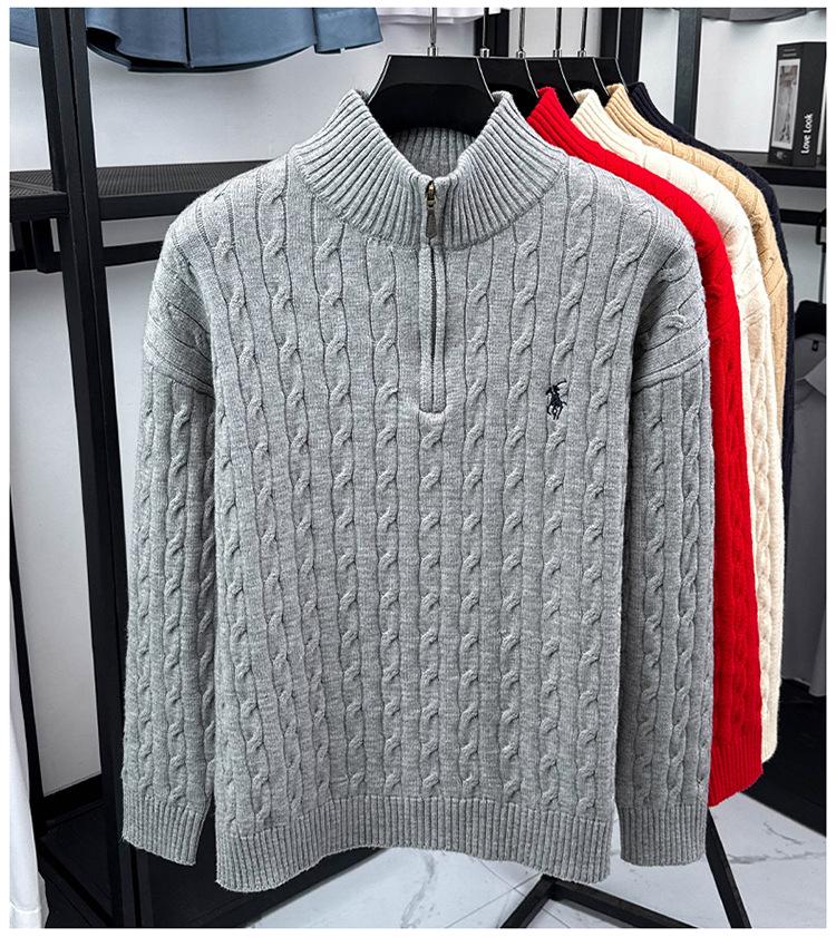 Pánské žakárové pletivo 720 g, Nová podzim/zima, Límec na zip, Vyšívaný svetr
