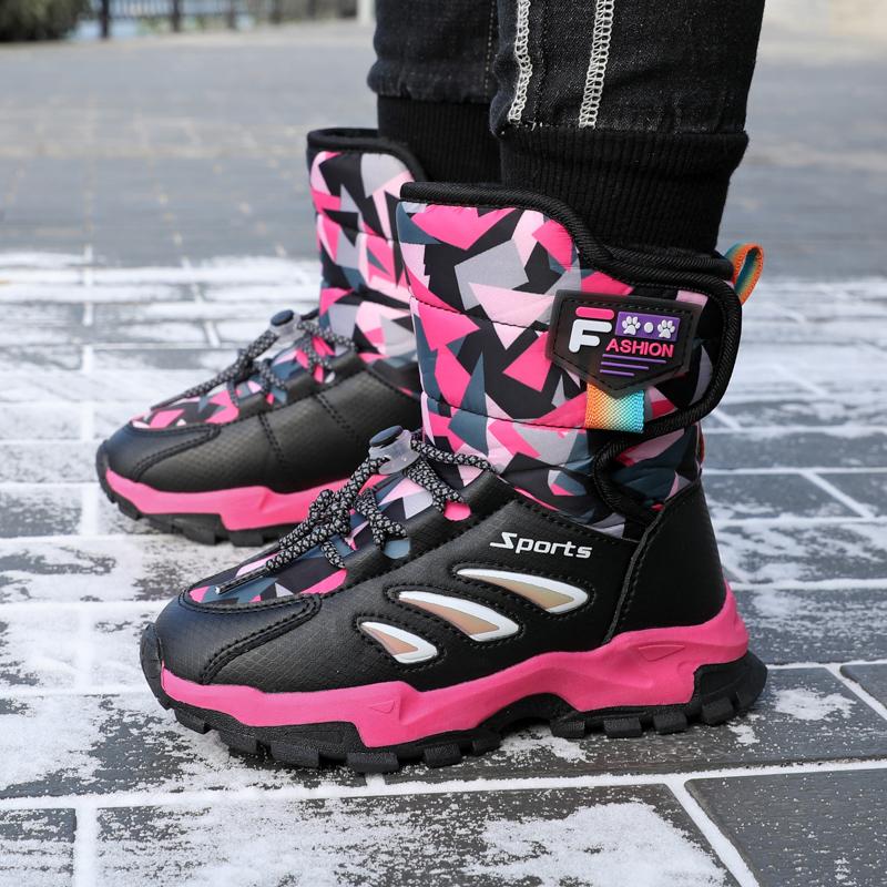 Детская зимняя плюшевая теплая спортивная обувь с высоким берцем из хлопка — фото 18