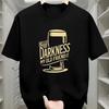Men's Funny Beer Lover T-Shirt Hello Darkness My Old Friend Graphic Tee Shirt with Golden Print Men Clothing Comfortable