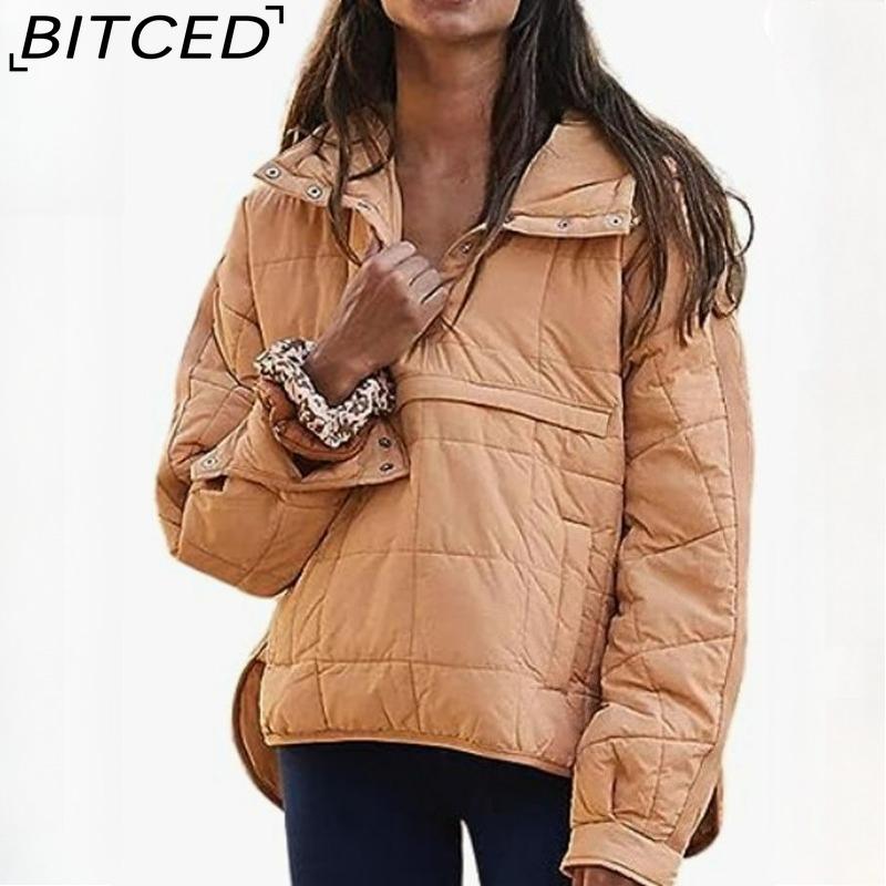 BITCED Women's Warm Cotton Coat with Zip-Up Cardigan