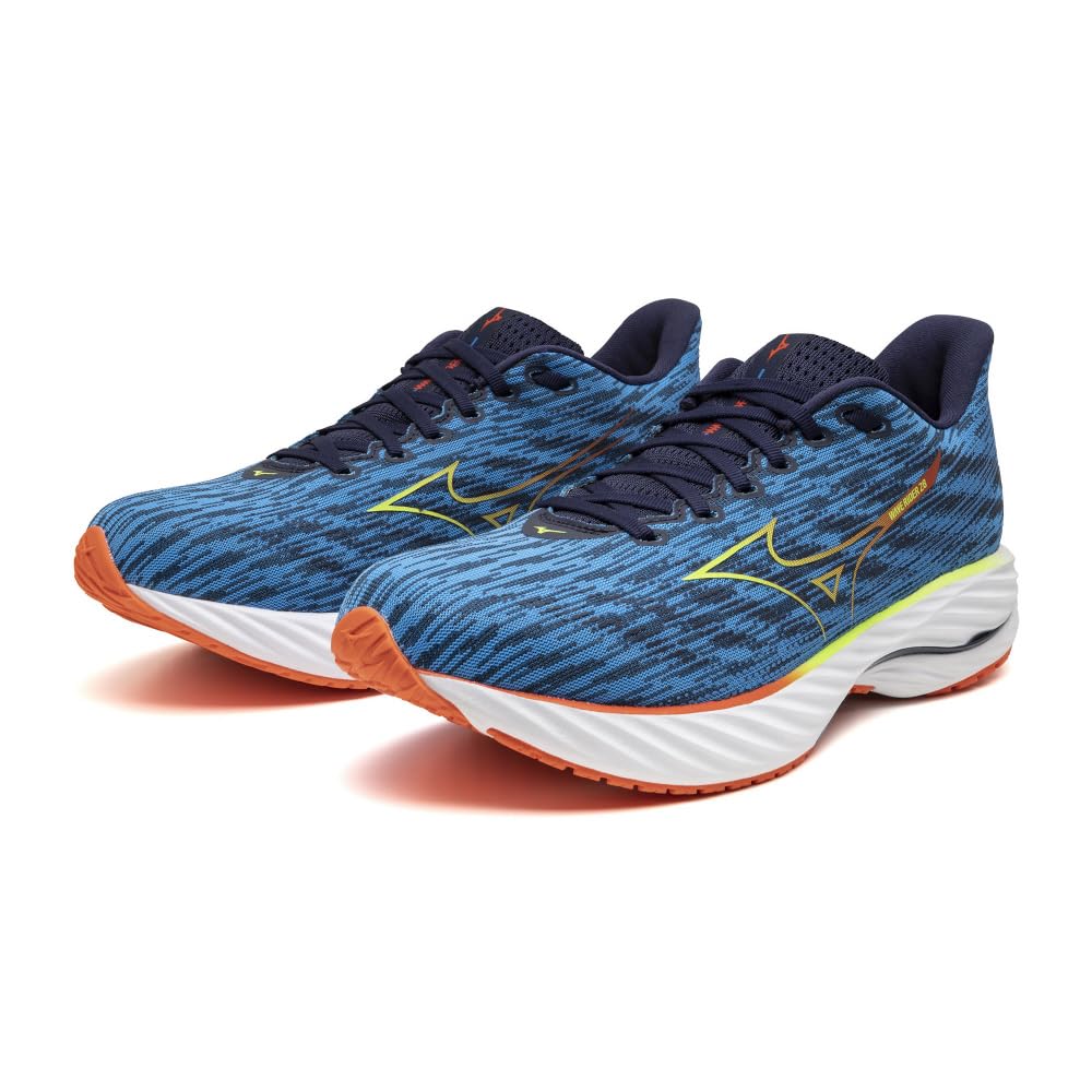 Mizuno Wave Rider 28 Running Thick Blue X Light Green X 4E Shoes, Jogging, Marathon, Training, Sports, Lightweight, Resilient, Sole, Men's, Red, 27.5