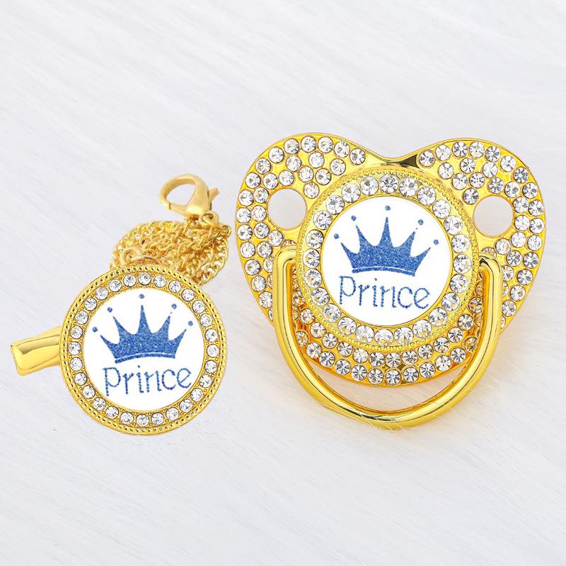 Diamond Princess/Prince Crown Baby Pacifier with Chain Clip (6M+)