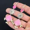 925 Sterling Silver Pink Chalcedony Gemstone Boho Drop Wedding Earrings Jewelry