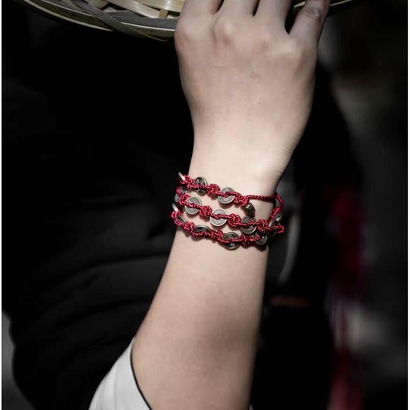 

Монеты Императоров Горный Дух Погребальные Деньги Тот же Браслет Аксессуары Ремешок для Ношения Этнический Многослойный Китайский Древний Стиль Ручное Плетение Браслет Five Emperors Money Winding Bracelet