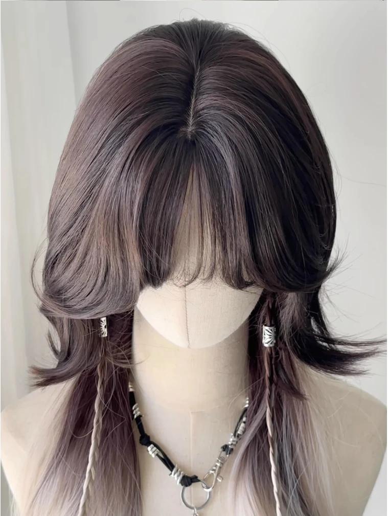 Ashely Wig Female Jellyfish Head Long Curly Hair Synthetic Wigs Fringe Layer Gradient Natural New Simulation Full Headband Wigs