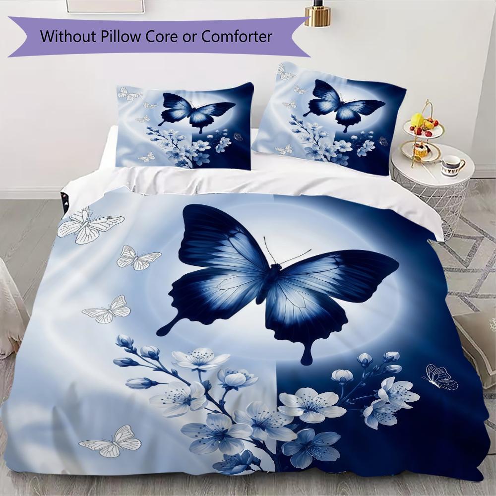 Traumhaftes Blaues Seidenmuster Bettwäsche Steppset Steppdecke Kissenbezug Heimdekoration Geburtstagsgeschenk (1 * Bettbezug + 2 * Kissenbezug ohne Füllung)