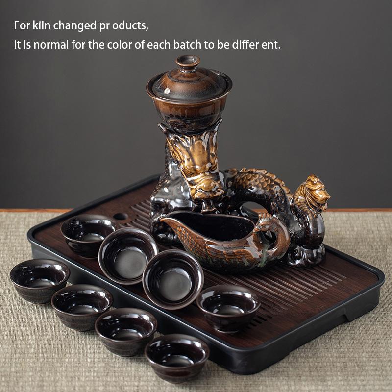 1 Set, Creative Lazy Tea Set, Semi-automatic Dragon Teapot, Magnetic Rotating Water-conducting Tea Set, Chinese Kung Fu Tea Set