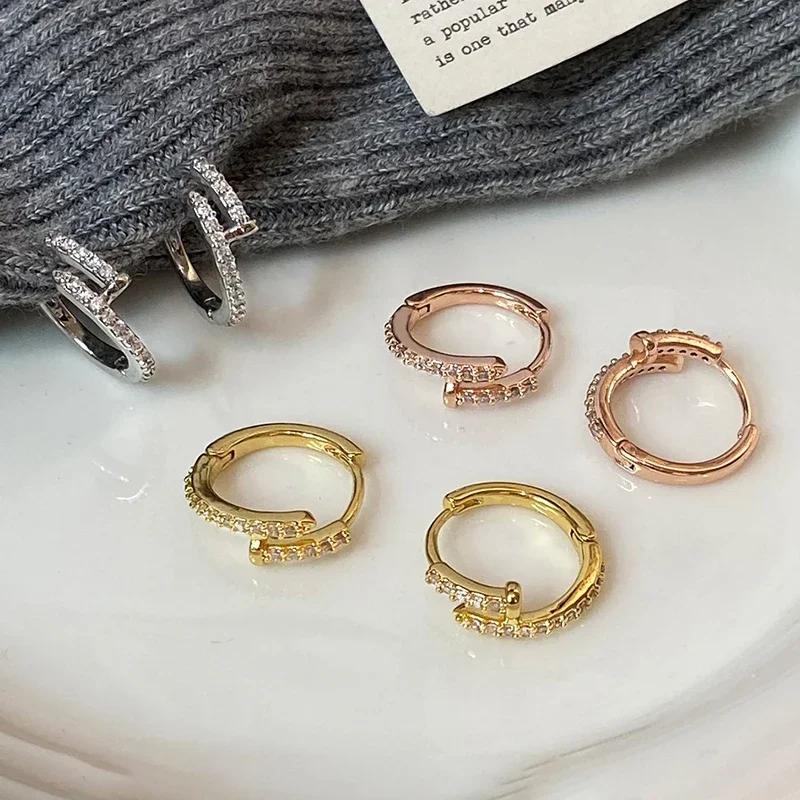 Real Sterling Silver 18K Gold Zircon Geometric Hoop Earrings for Women Minimalist Trendy Fine Light Luxury Accessory