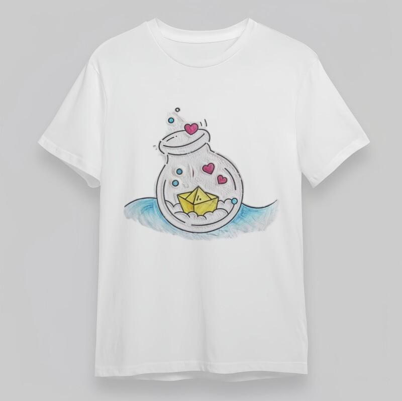 

Women s Plus Size Classic T-Shirt Floating Bottle With Paper Boat Artwork Tee 4XL