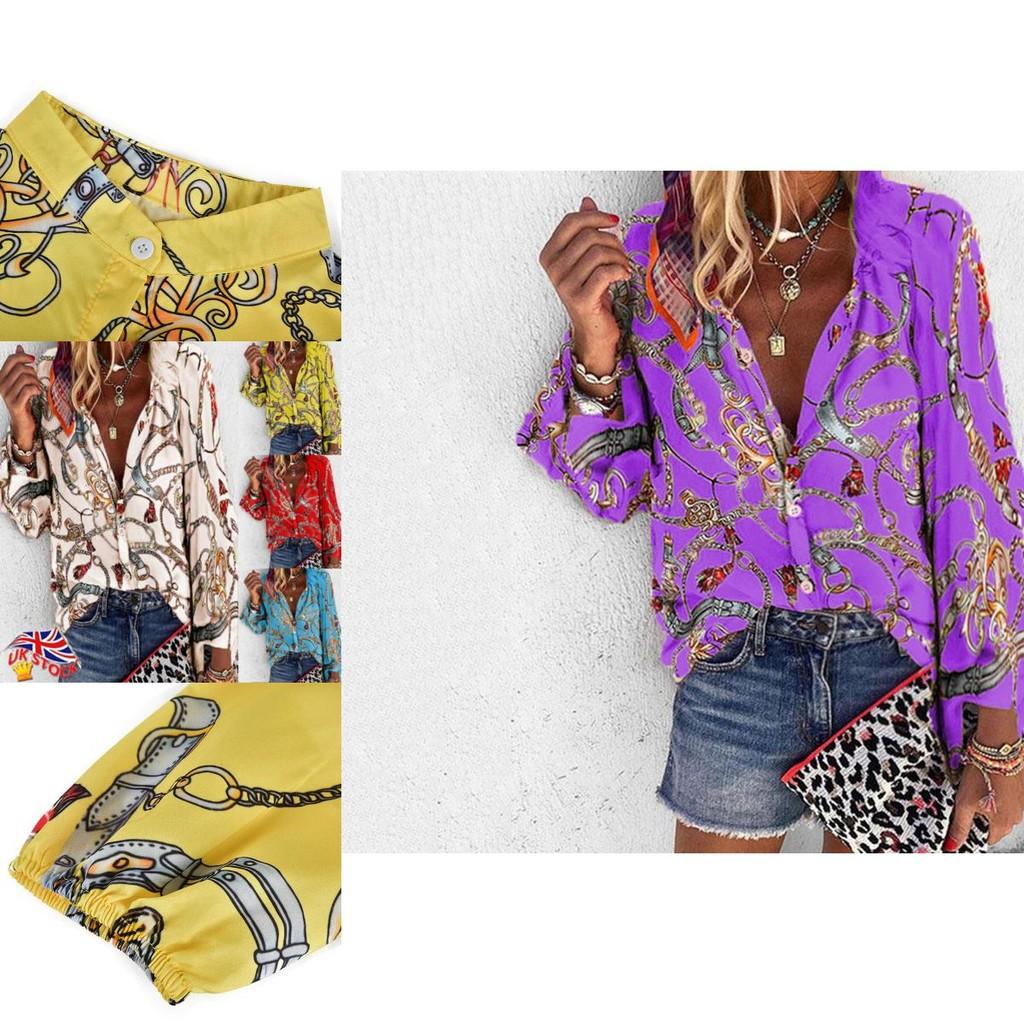 Stylish Ladies Casual Chain Print Long Sleeve Blouse For Office Wear