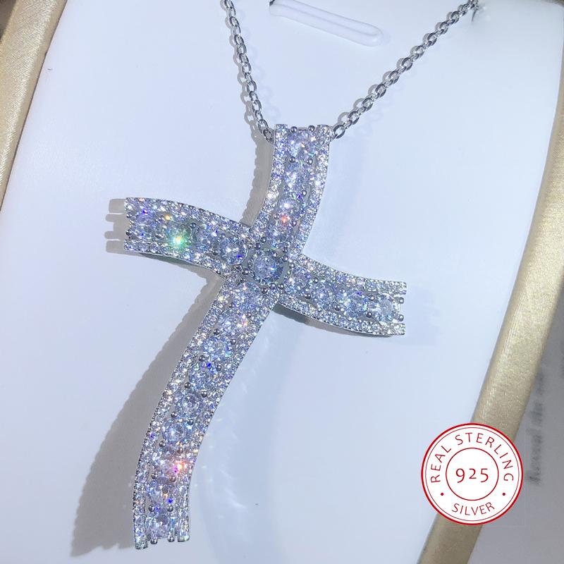 Luxury 925 copper Cross Pendant Statement Necklace With AAAA+ Zircon Long Necklace For Women Man Religious Fashion Jewelry Gift