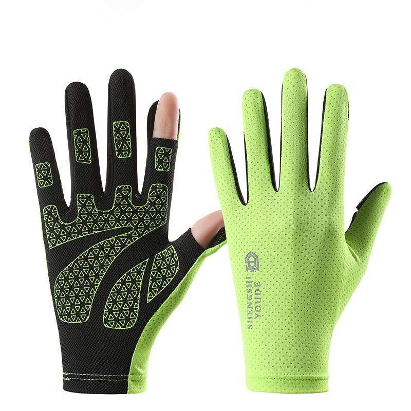 Cycling Gloves for Men and Women Summer Thin Ice Silk Breathable Touch Screen Driving Fishing Anti Slip Flip Two Finger Sun Protection Gloves