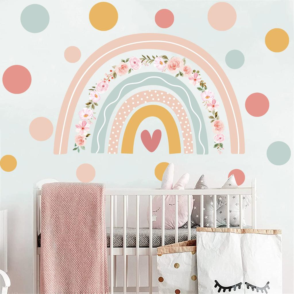 Bohemian Large Rainbow Watercolor Wall Sticker Vinyl DIY Removable Wall Decals Nursery Girls Room Playroom Home Decor