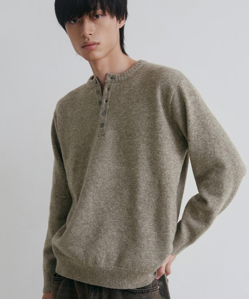 NODU Daily Plain Henley Neck Knit [Beige]
