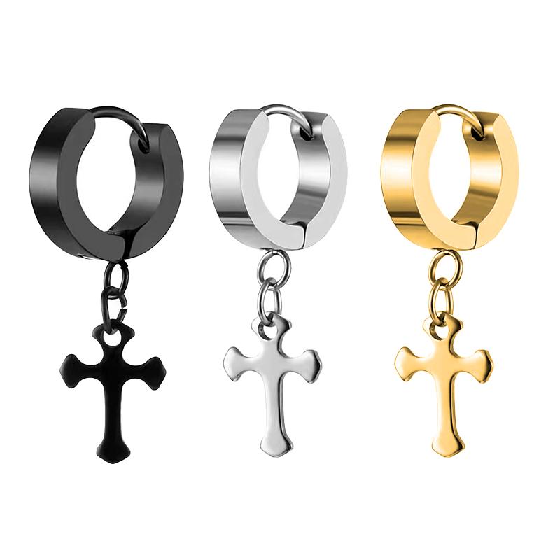 1pc Mode Coréenne Acier Inoxydable Boucles d'Oreilles Pendantes Croix Forme Spéciale Femme Boucle d'Oreille Punk Rock Piercing Créoles Zircon