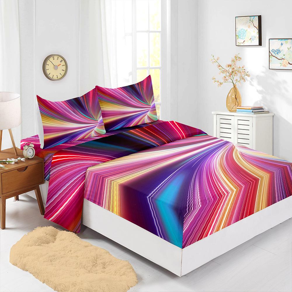 Four-Piece Mattress Set 3D Graphic Pattern 3D Digital Printing Kit Mattress Protective Cover