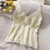 Women Summer 2025 Lace Fashion Tank Top Female Korean Style V Neck Sleeveless Sexy Blouse Cropped Knitwear