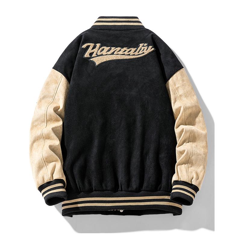 Men Autumn Faux Suede Jacket Baseball Uniform Jacket Coats Men Street Retro Loose Casual Thickened Jacket Fashion Casual Jacket