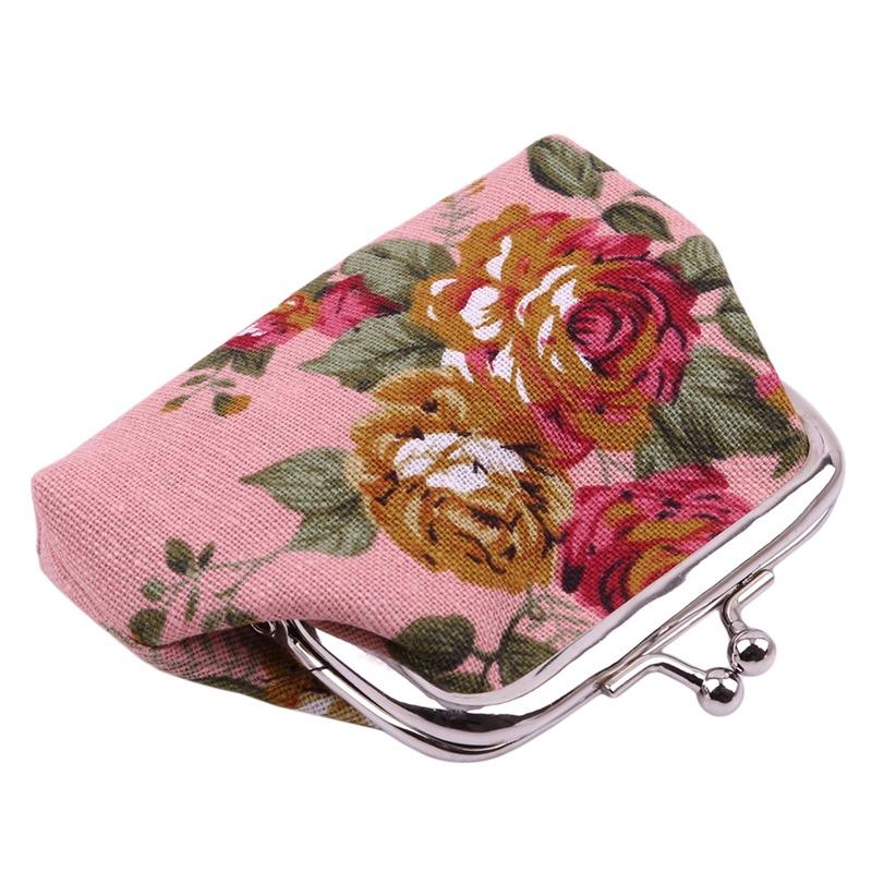 Rose Pattern Canvas Mini Coin Purse Women Small Change Wallet Cute Zipper Coin Bag For Girls Kids Fashion