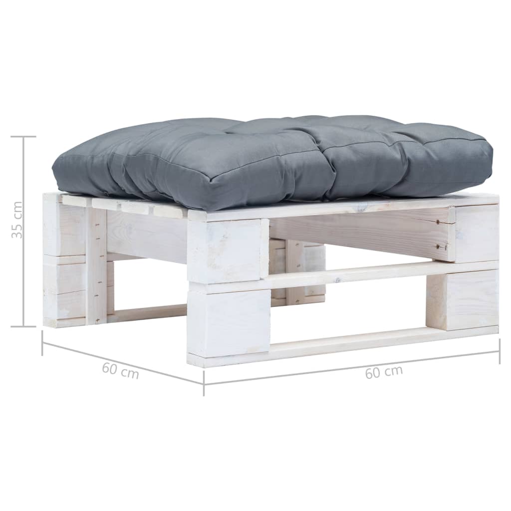 Garden Ottoman with Pallet Design Cushion In Gray Wood In White Gray