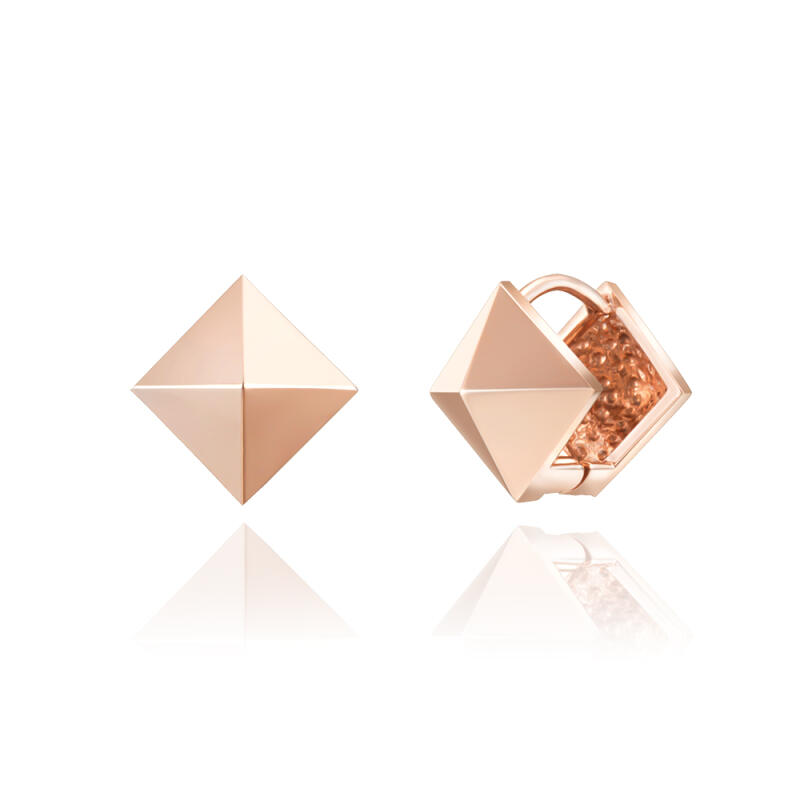 

14K Gold Earrings One-Touch Ring Rhombus Double-Sided BE03004 Pink Gold