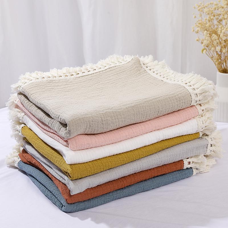 Cotton Muslin Swaddle Blankets for Newborn Baby Tassel Receiving Blanket New Born Swaddle Wrap