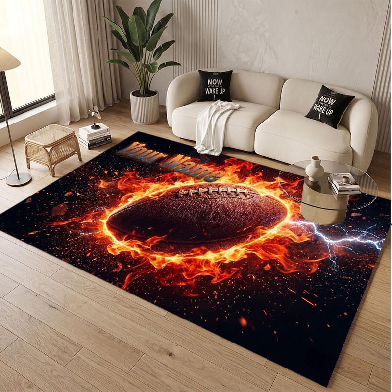 American Football Theme Soft Crystal Velvet Rug Custom Name & Text Print Non Slip Floor Rug for Bedroom Living Room