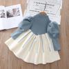 1 To 6T Kids Girls Floral Print Bowknot Dress Ribbed Round Necks Fall Dress  Girls