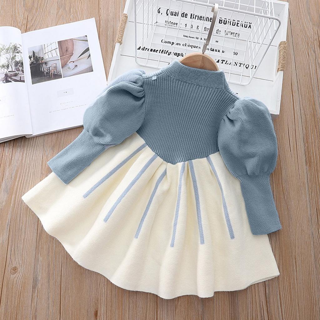 1 To 6T Kids Girls Floral Print Bowknot Dress Ribbed Round Necks Fall Dress  Girls
