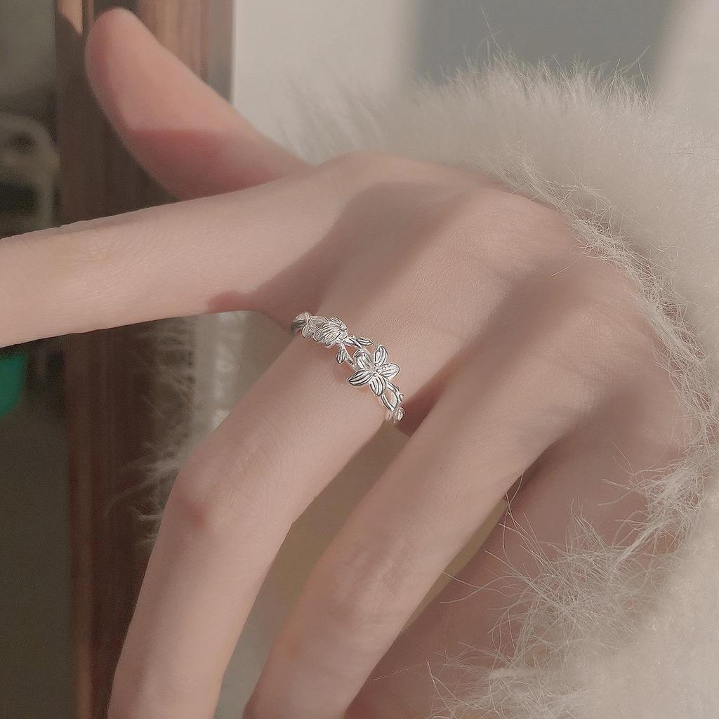 Sweet Branch Twining Flower Open Stackable Ring - Women's Fashionable Ins Style Index Finger Accessory