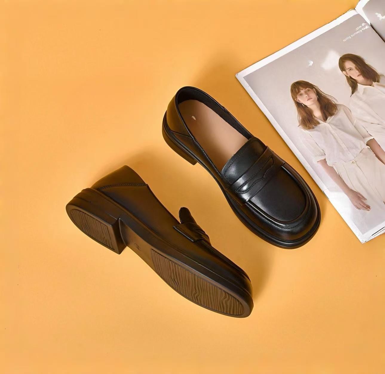 

Повседневная обувь, круглые кожаные туфли, женские, черные, первый слой, из коровьей кожи, базовые туфли на ногу 41 чёрный