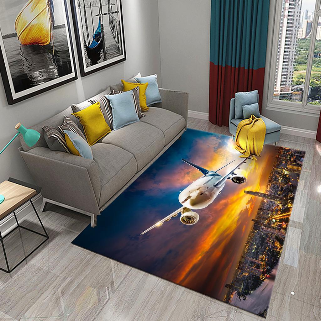 Airplane Carpet Sky Sunset Scene Area Mat for Kitchen Bathroom Entrance Door Anti-Slip Absorbent Mat Teens Bedroom Home Decor