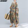 Dimanaf Plus Size Women 2023 New Summer Style Dress Short Sleeve O-Neck Floral Loose Dress Linen Basic Dresses