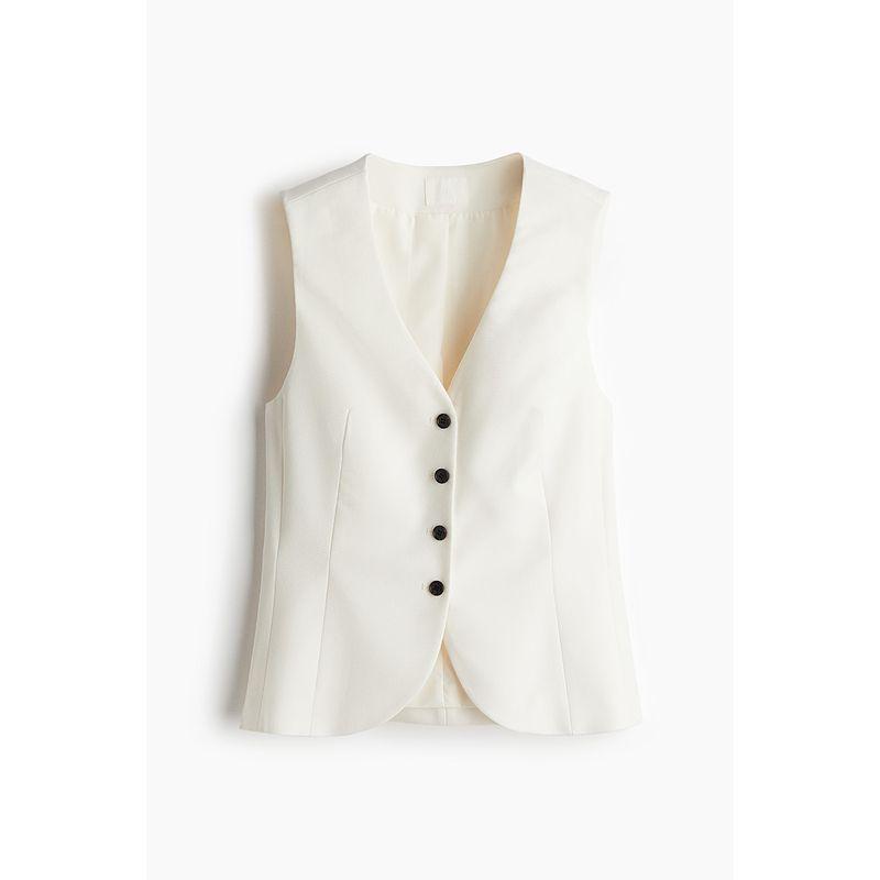 

Женская одежда HM Жилет 2025 Лето Новый Элегантный Элегантный Модный Повседневный Тканый V-образный вырез Костюмный жилет 1261595 Cream color 160/84