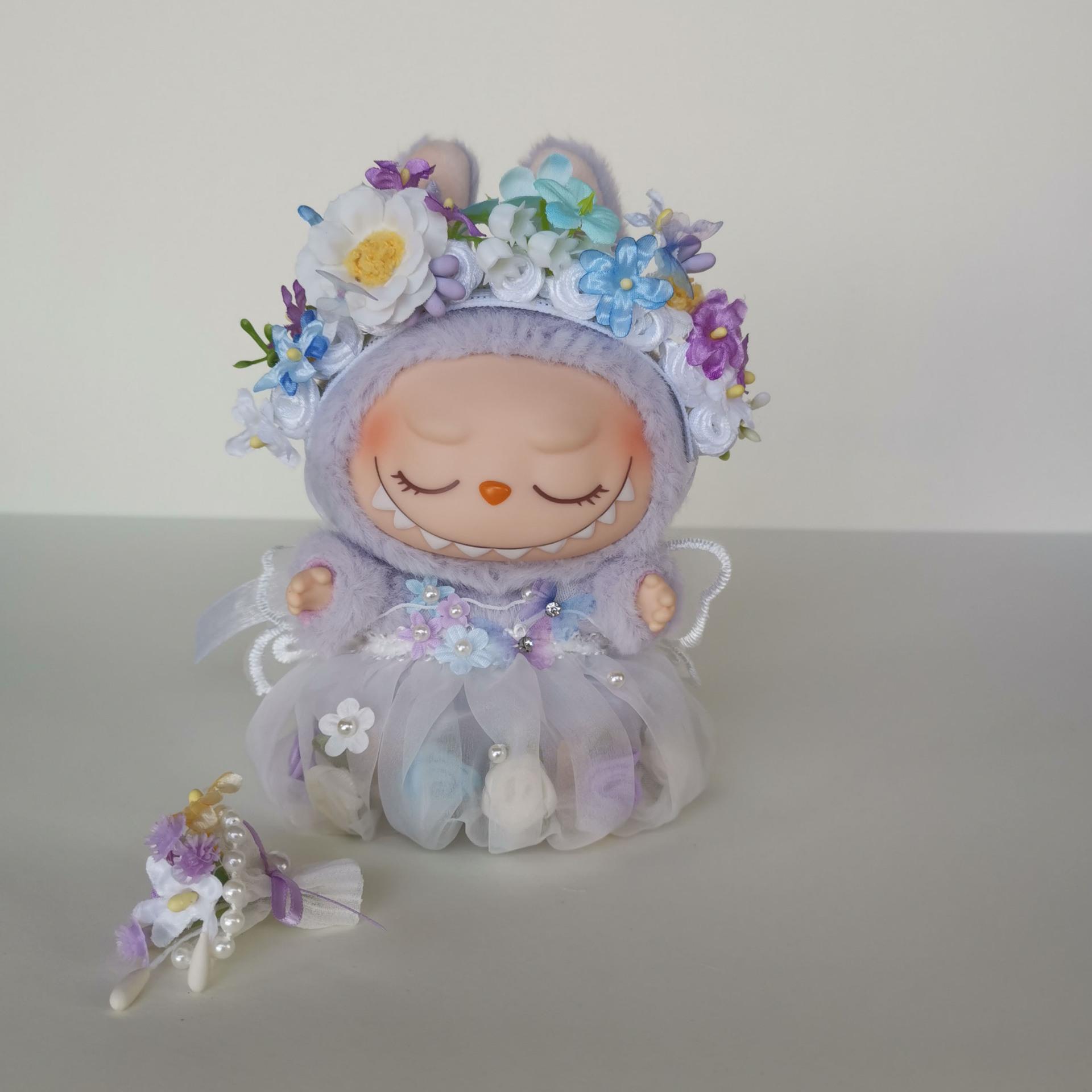 

V1 V2 Слепой бокс Кукла Лабубу Платье Феи цветов Одежда Лабубу Платье принцессы Мини-кукла Наряд Головной убор ручной работы С крыльями without doll