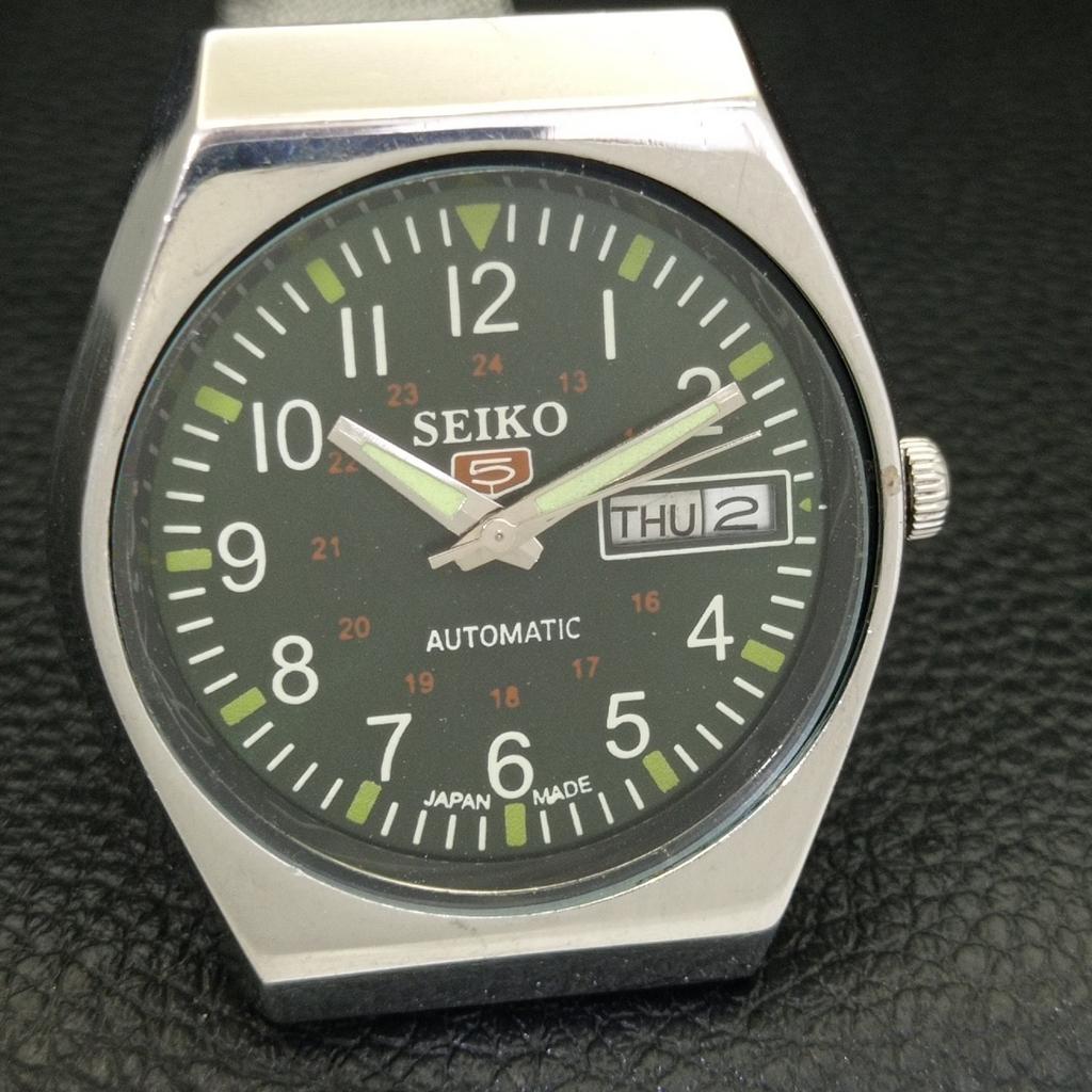 AUTOMATIC 6309A VINTAGE SEIKO 5 JAPAN MENS GREEN COLOR DIAL WATCH A701642-5 R206c-a701642