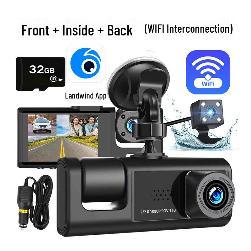 3-Objektiv 1080P HD Autorekorder: Vorne, Innen, Hinten, mit Mehrsprachunterstützung & WLAN