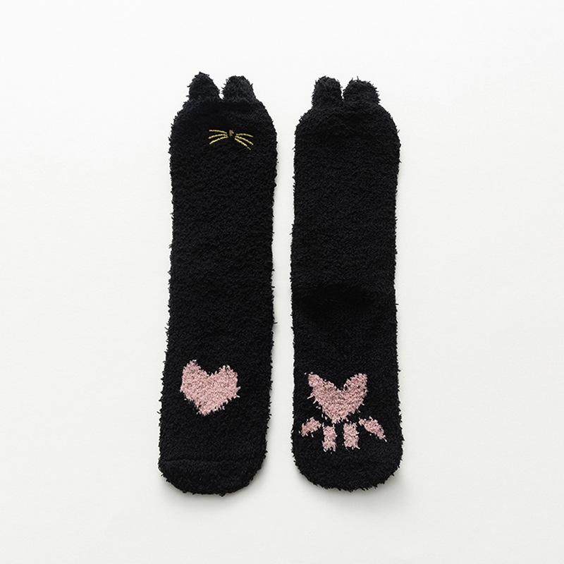 Cat's paw coral fleece socks women's medium tube socks autumn and winter thickened floor socks cute warm sleep socks Zhuji