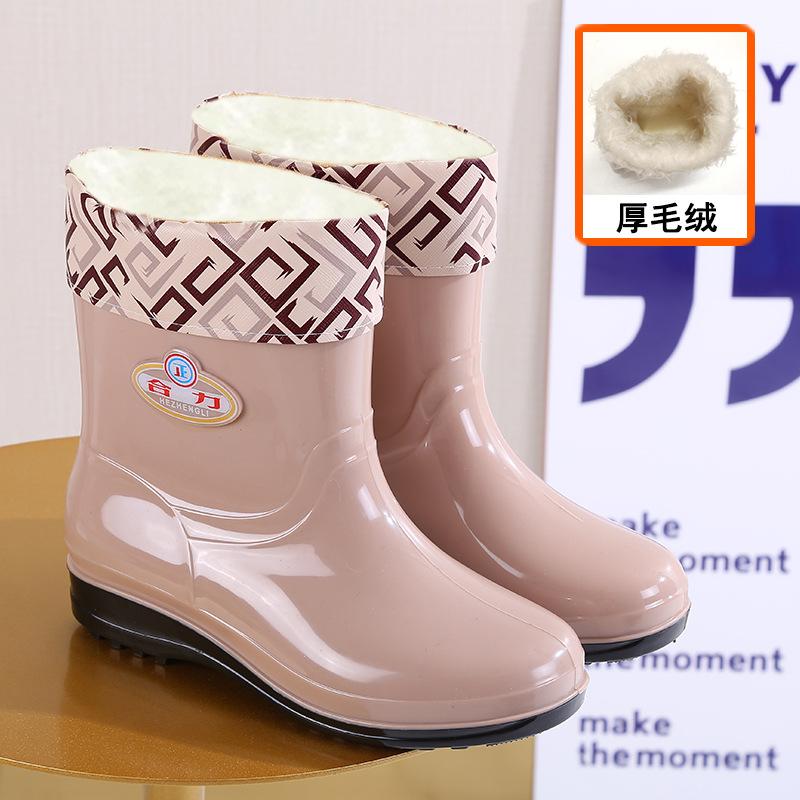Rain shoes women's short tube fashion warm non-slip rain boots adult kitchen rubber shoes overshoes lightweight casual water shoes women's winter
